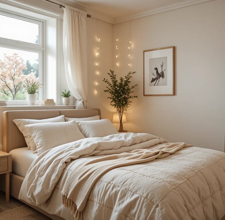 A beautifully styled small bedroom showcasing a cozy and aesthetic setup