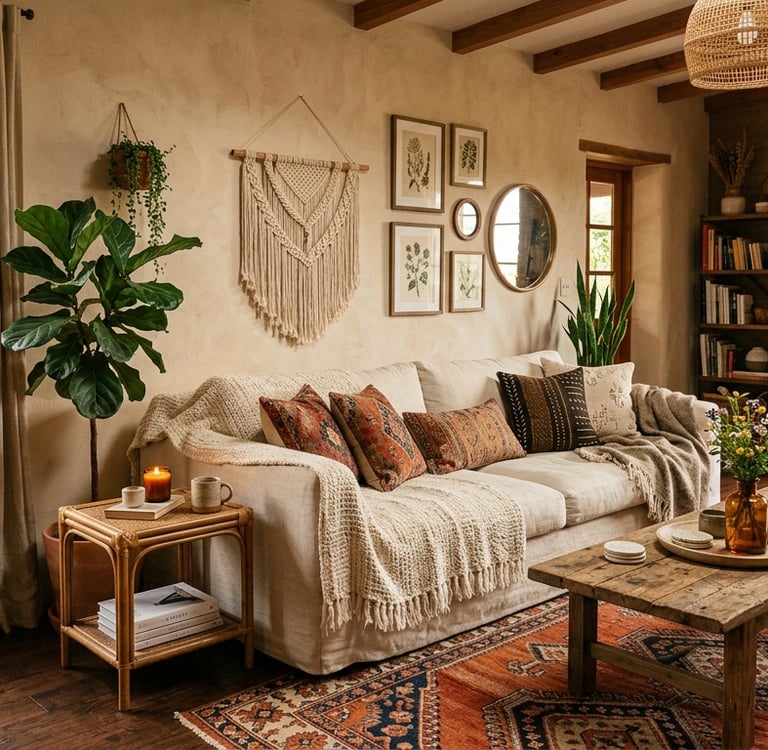 Photorealistic editorial vignette of three hammered brass Moroccan-style tealight lanterns in slight