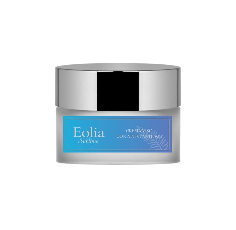 Eolia Sublime anti-aging face cream in a frosted glass jar with a silver cap.