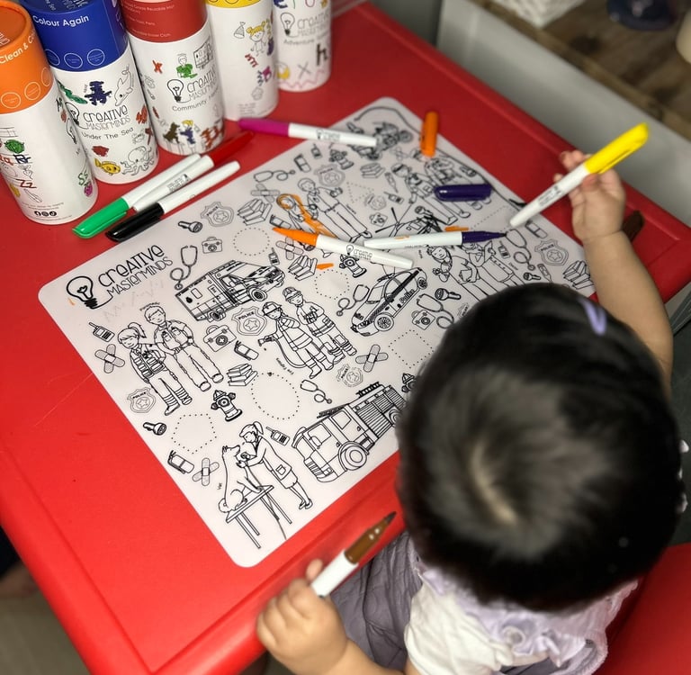 Parent and toddler enjoying mess-free drawing and early learning with Scribbly Kids mats