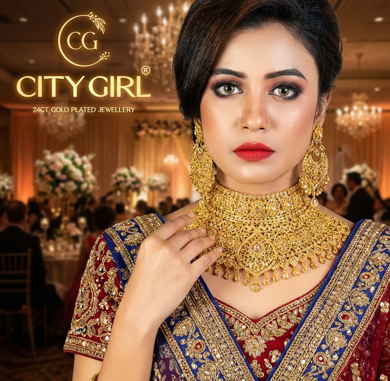 City Girl Jewellery 24ct Gold-Plated Bridal Set – Bridal Jewellery for Women