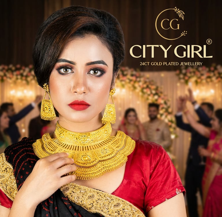 City Girl Jewellery 24ct Gold-Plated Bridal Set – Bridal Jewellery for Women - Affordable Luxury
