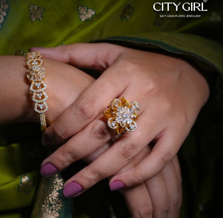 City Girl Jewellery 24ct Gold-Plated Bridal Set with CZ stones for Women