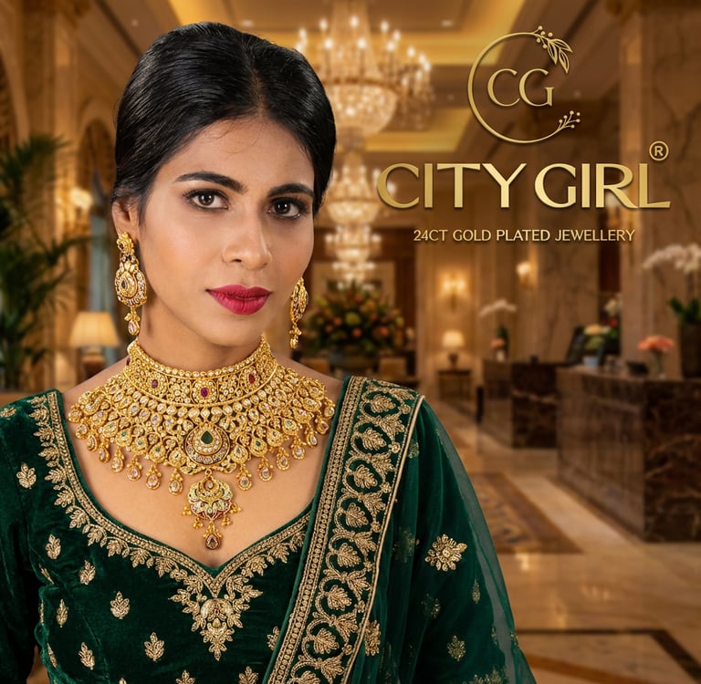 City Girl Jewellery 24ct Gold-Plated Bridal Set – Bridal Jewellery for Women
