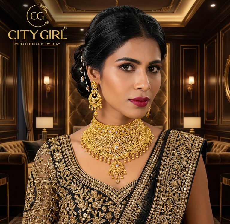 City Girl Jewellery 24ct Gold-Plated Bridal Set – Bridal Jewellery for Women