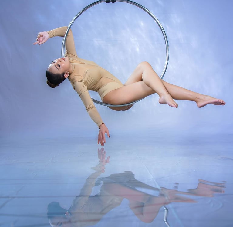 Photo shoot Aerial One Bangkok menber on aerial hoop