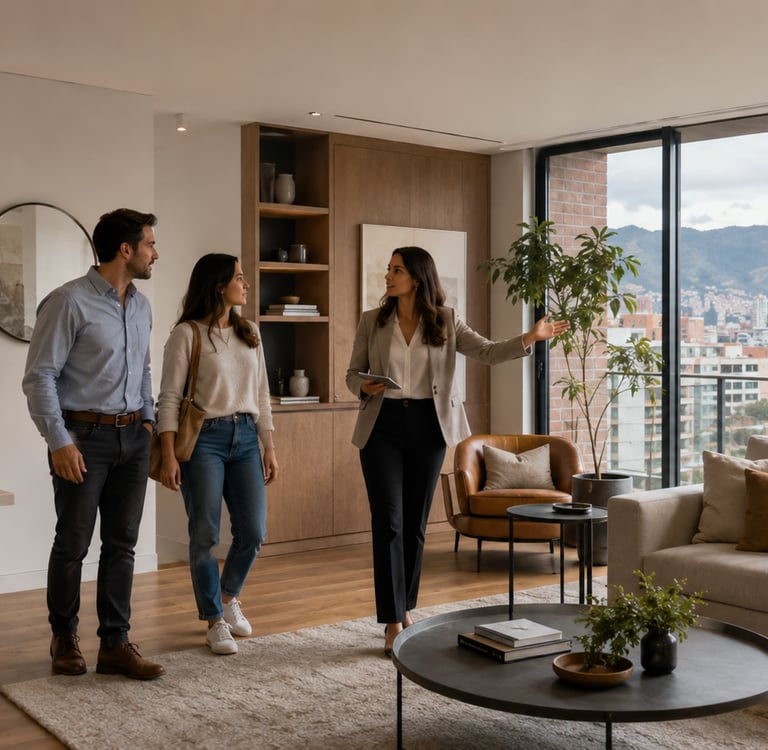 Pareja recorriendo un apartamento en Colombia