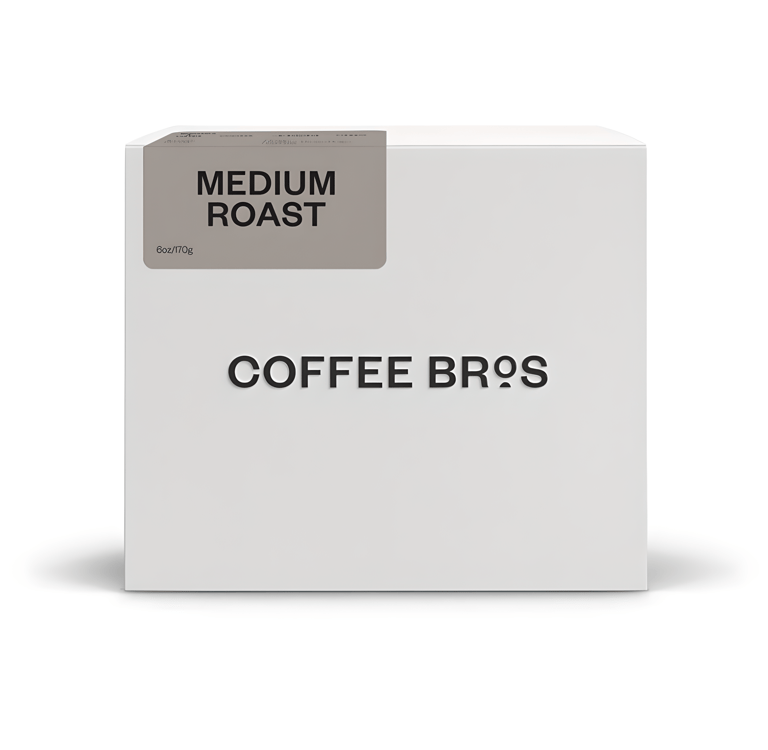 White Coffee Bros box of medium roast coffee beans in a clean, minimalist package.