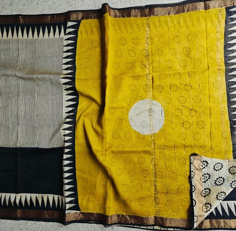 special yellow and white tone maheshwari silk saree