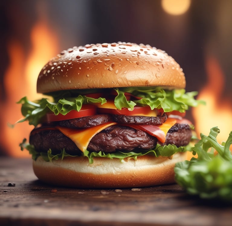Hamburguesa al carbón estilo sonorense con queso y carne jugosa