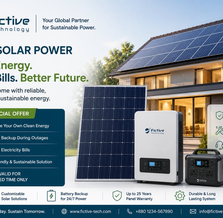 Home solar power system with rooftop panels and battery backup for sustainable energy.