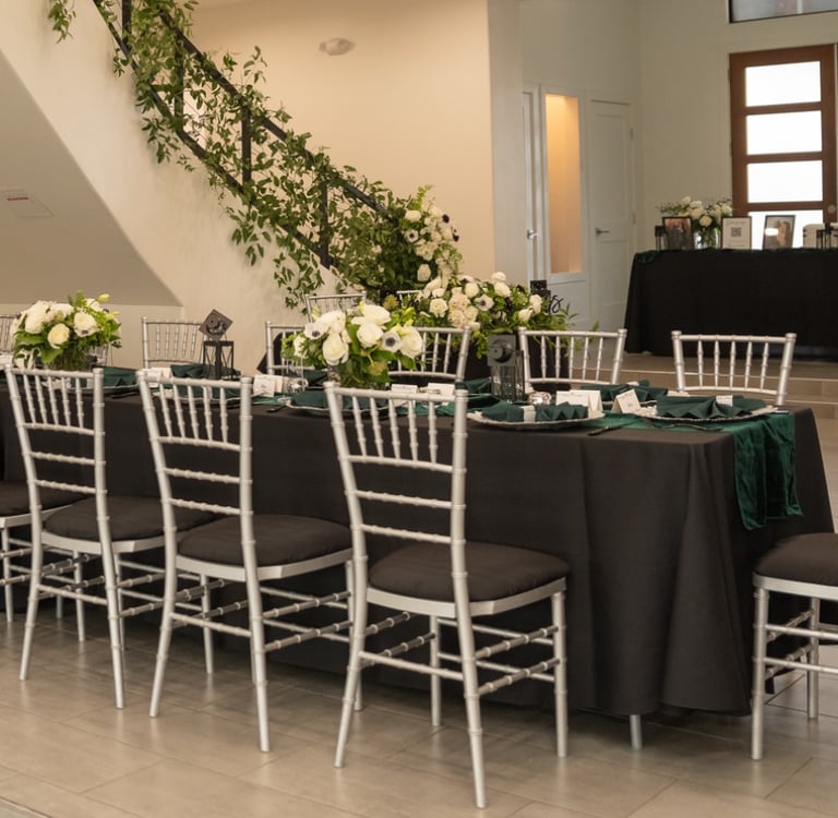 Elegant indoor wedding reception setup coordinated by Las Vegas wedding planner Neon Desert Events.