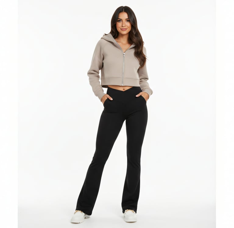 a woman in a cropped hoodie and legging