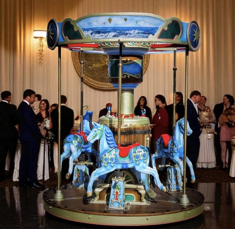 mini carrusel tiovivo azul infantil decoración alquiler eventos fiestas 