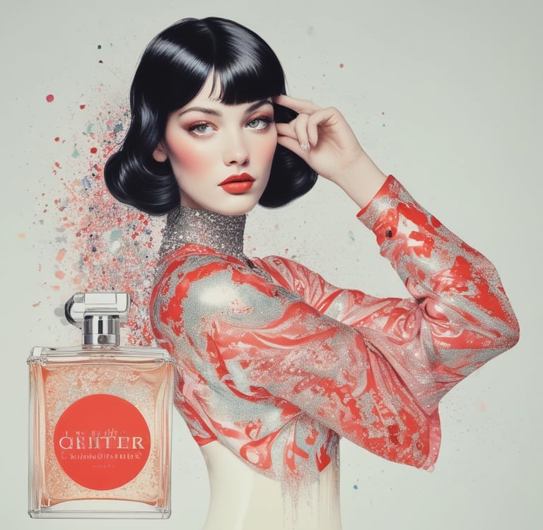 A cozy workspace with perfume bottles and handwritten notes on a wooden table.