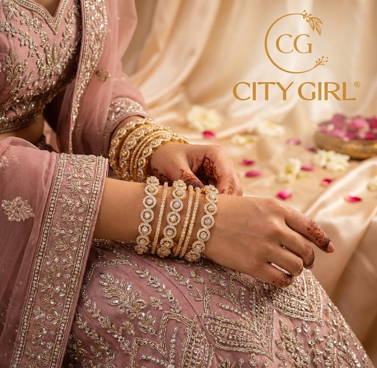 goldcoveringbangles.com - City Girl Jewellery - Bridal Kangans with CZ- 18K Gold Plated Bangles