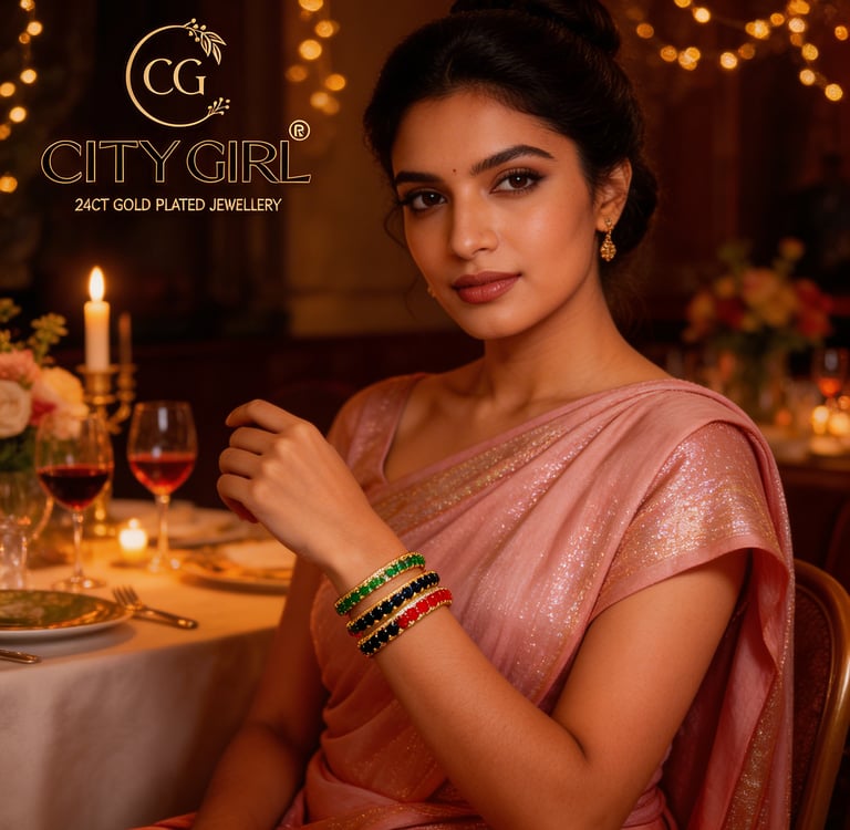 goldcoveringbangles.com - City Girl Jewellery - Party Kangans with CZ- 18K Gold Plated Bangles