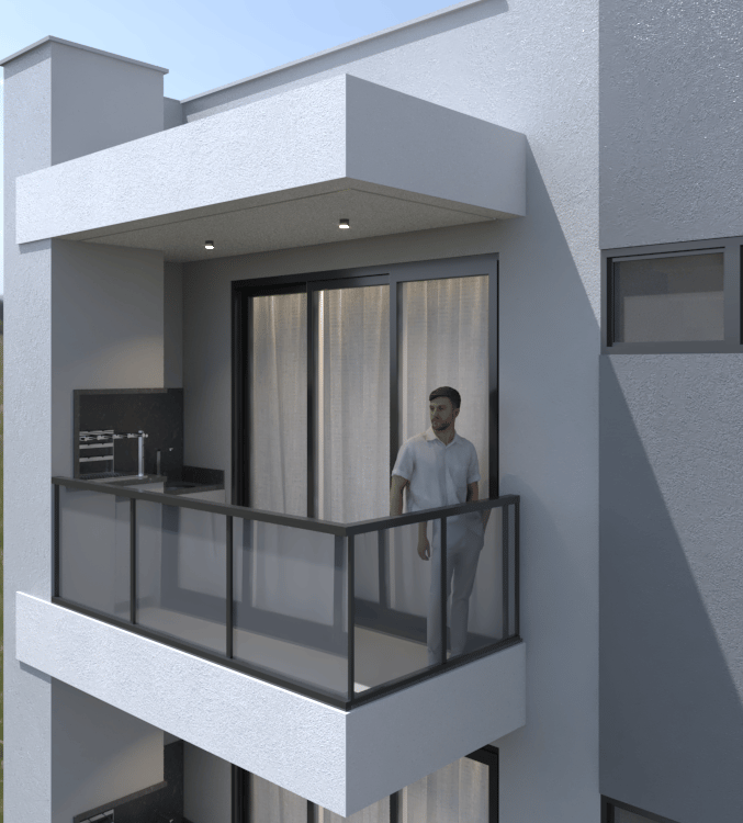 a man standing on a balcony with a balcony
