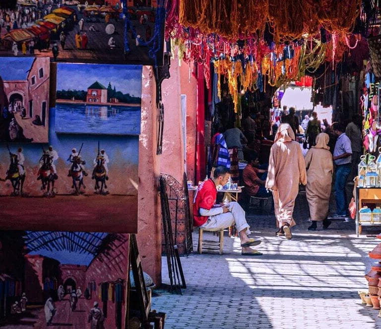 Marrakech medina souk vibrant street with Moroccan handicrafts and local culture travel experience