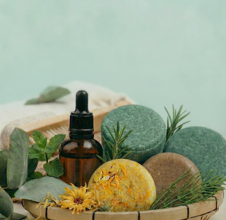 Shampoos naturales de menta+romero, calendula y cola de caballo