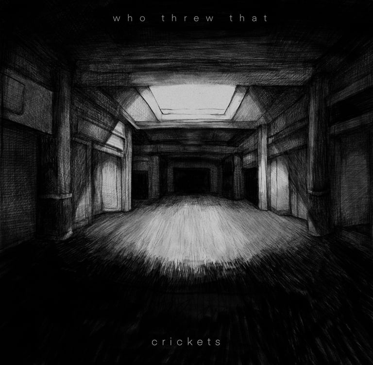 a black and white hand drawing of a dark wooden cellar. There is light shining through at the top.