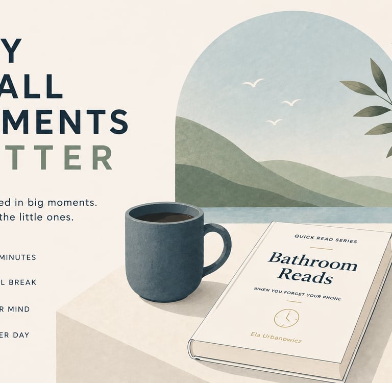 Minimalist illustration of a book and coffee mug symbolising the value of small moments.