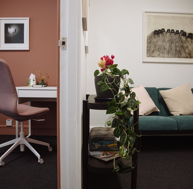 Consider it... Therapy room hire — desk and waiting area, Baltic Chambers Glasgow