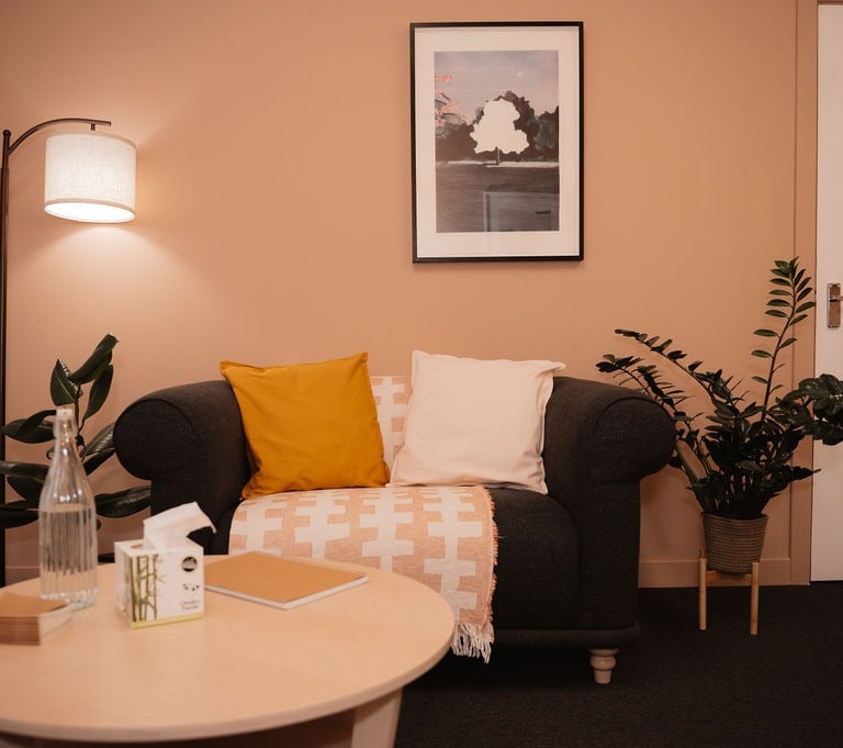 A warm therapy room at Consider It Therapy, Baltic Chambers Glasgow