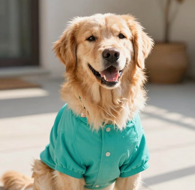 perro golden con camisa