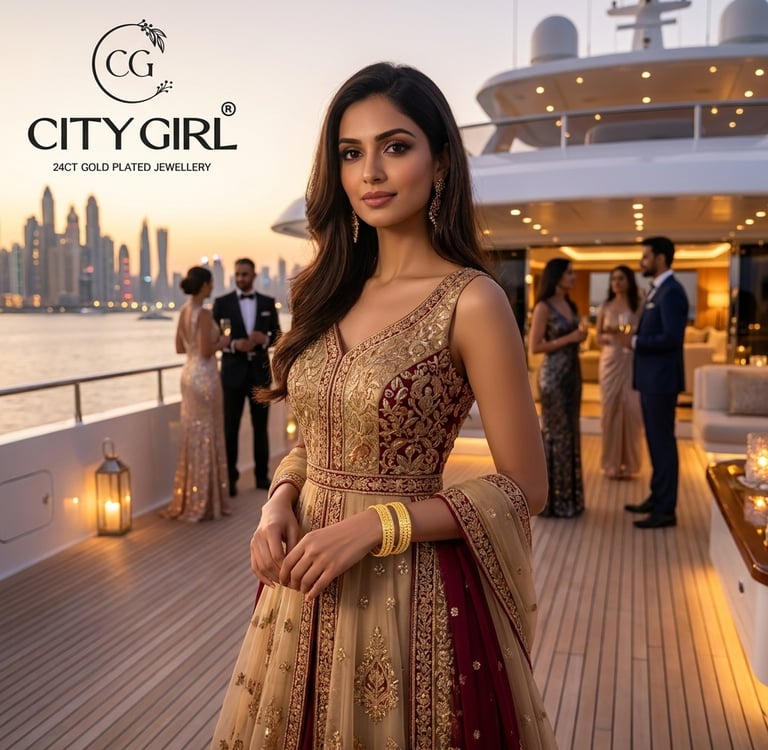 City Girl Jewellery gold-plated statement bangles for cocktail wear — glamorous evening jewellery