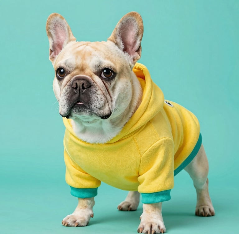 perrito bull con sudadera amarilla hecha a mano 