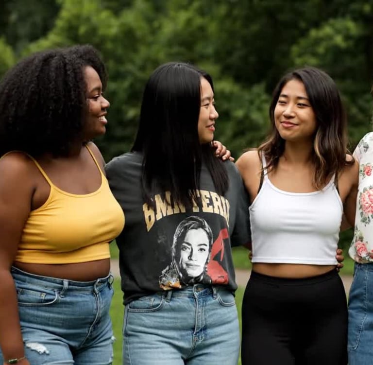 Social media group of young women socialising in a park - Alder Digital