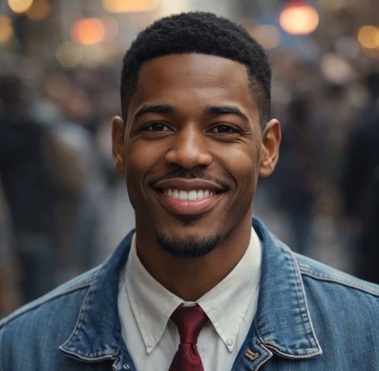 a man in a denim jacket and tie dye dyed denim jacket