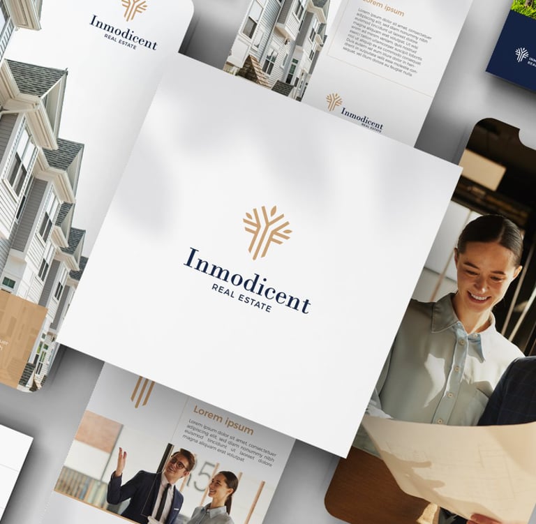 a group of people standing around a large group of pictures