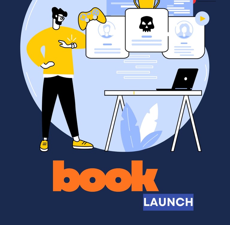 Book launch cover - a man standing in front of a book cover - Alder Digital