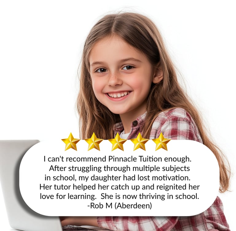 A testimonial for Pinnacle Tuition being awarded 5 stars