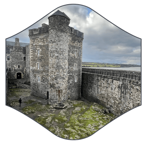 Centre courtyard of Blackness Castle with central tower