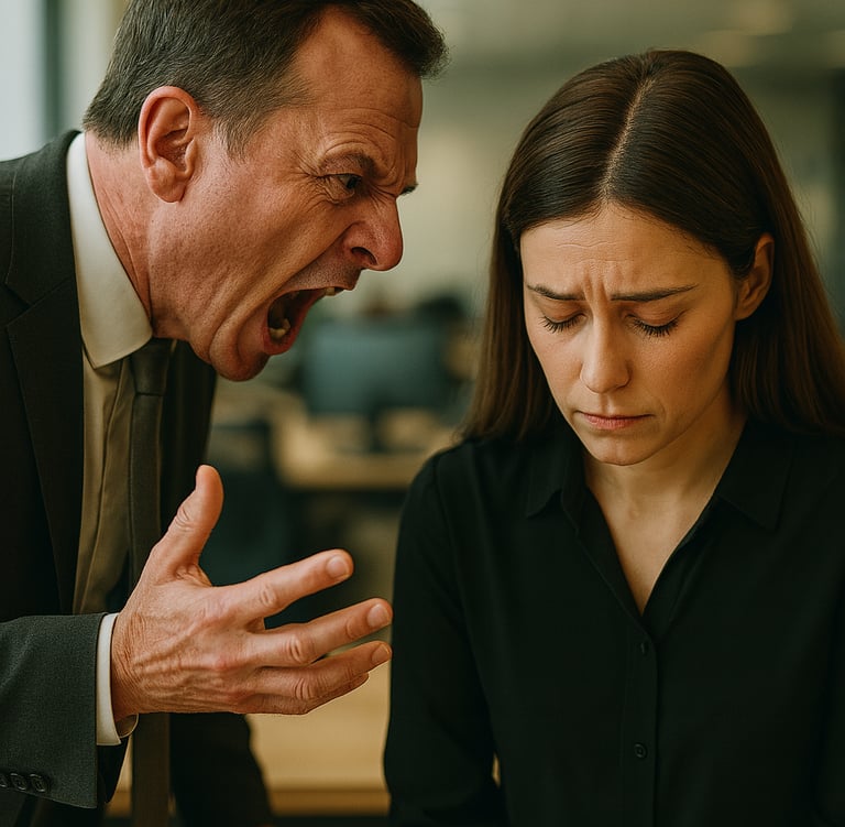 Representação de uma cena de assédio no trabalho.