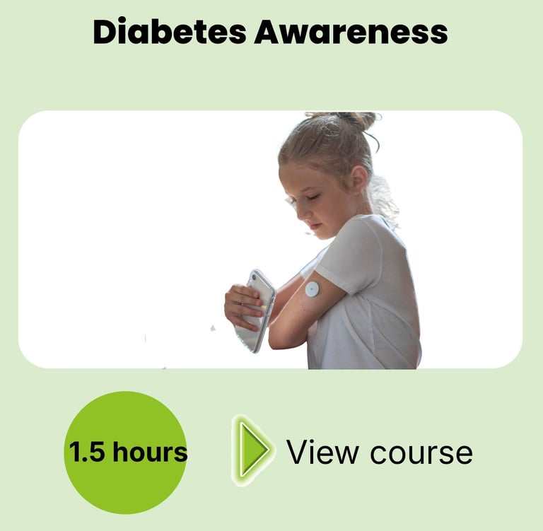 Diabetes Awareness course card for online training. 1.5 hours learning