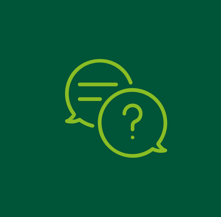 Icons von zwei Sprechlasen, die rechte enthält Linien, die linke enthält ein Fragezeichen