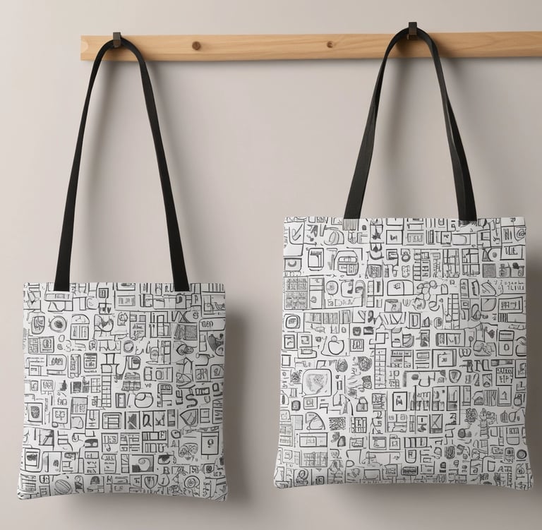 A vibrant collage showing a camping tent, a colorful plastic tarp covering goods, and a stylish modern tote bag.