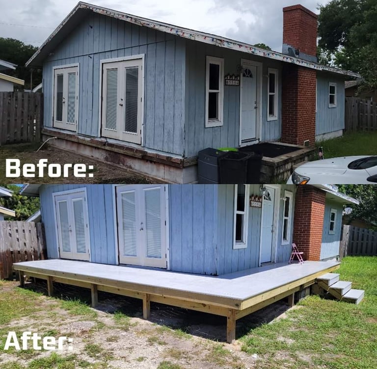 Before and after wrap around composite deck
