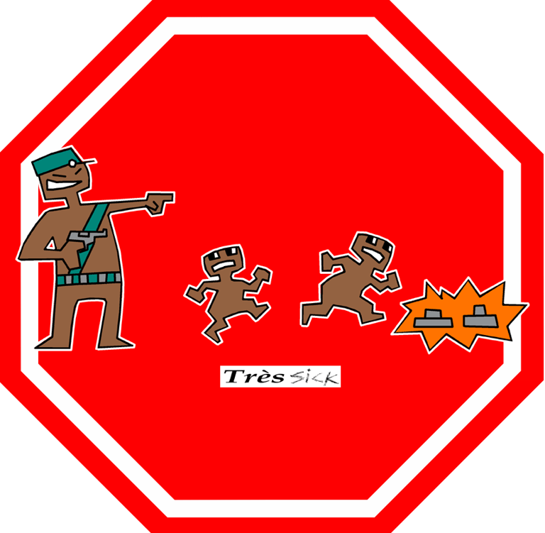 Children forced to run through a field of land mines