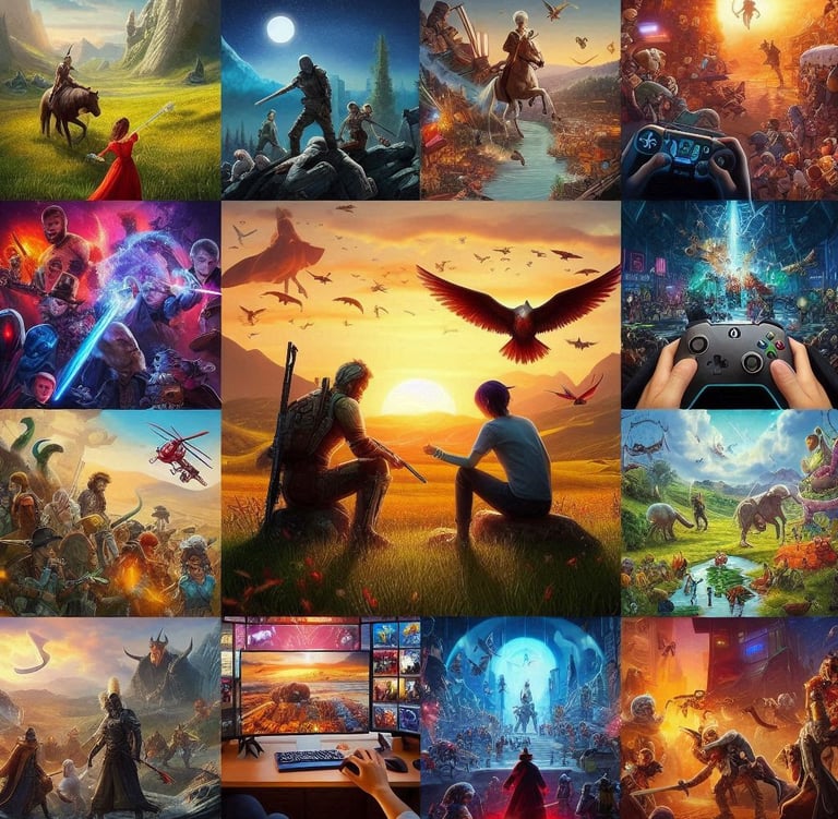 P2E Gaming platform. a collage of different games
