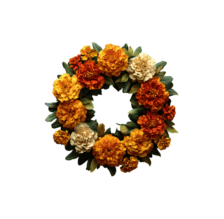 a wreath of flowers with autumn colors