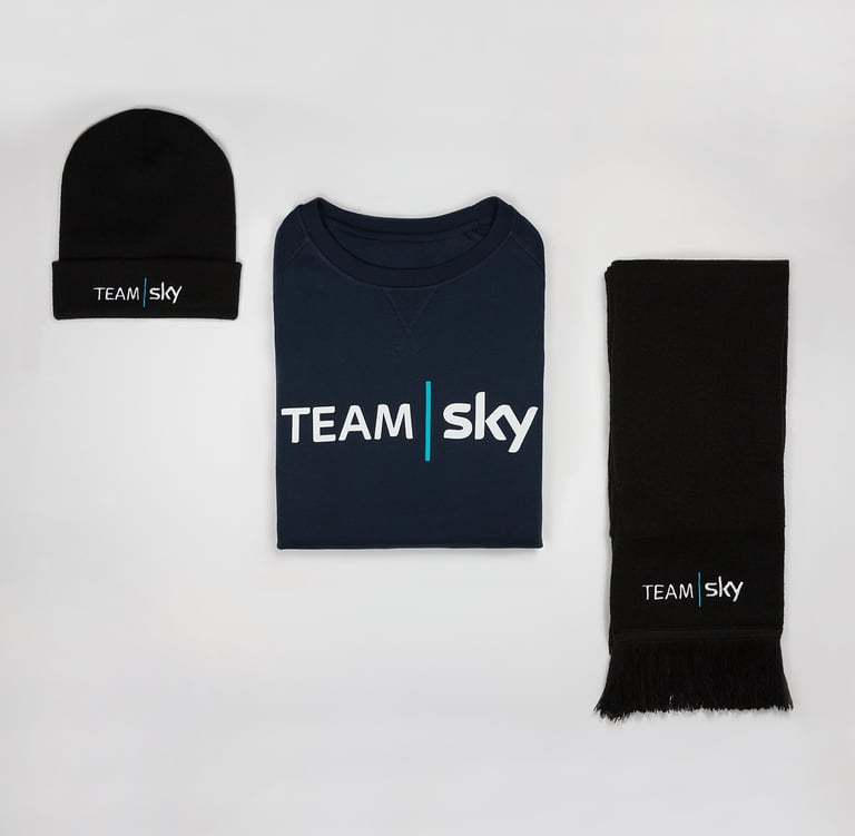Team Sky Hat Sweatshirt and Scarf Flat Lay
