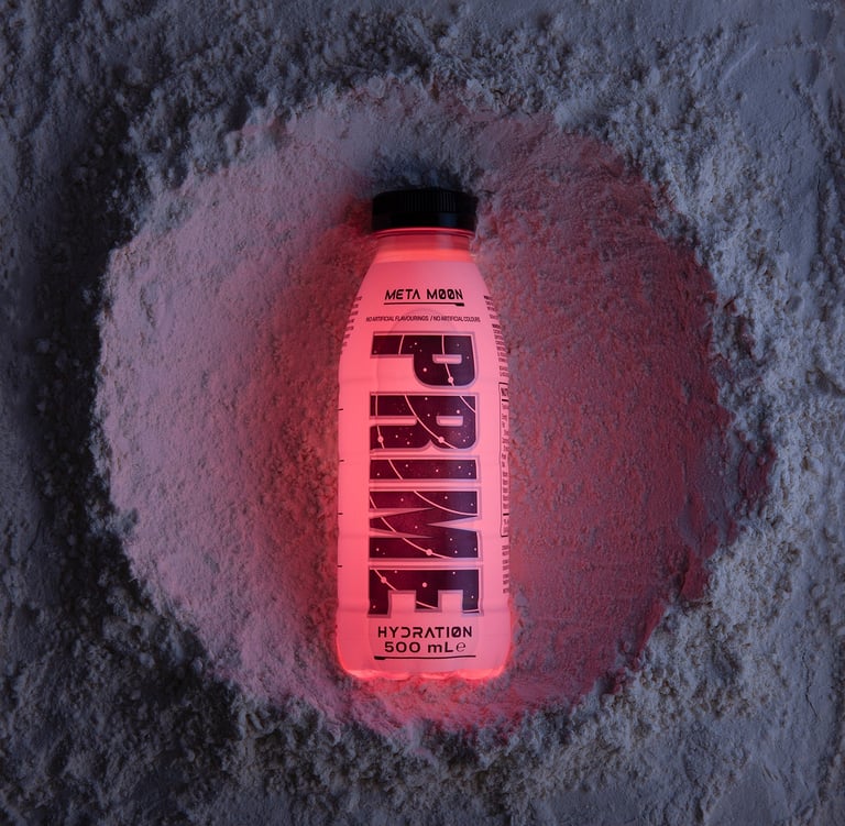 Bottle of Prime drink in crater