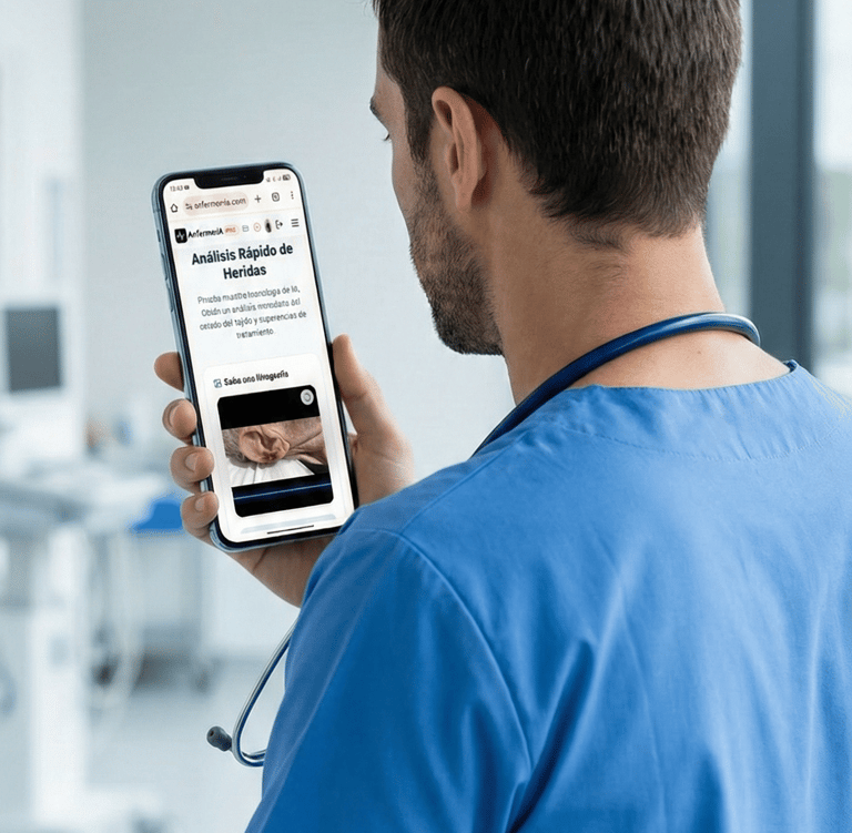 enfermero usa móvil analisis de heridas