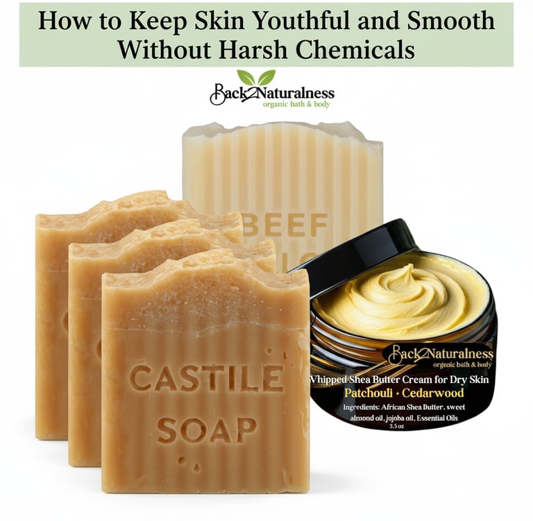 an image of Back2naturalness Tallow Soap, Castile Soap and Moisturizing cream for dry skin