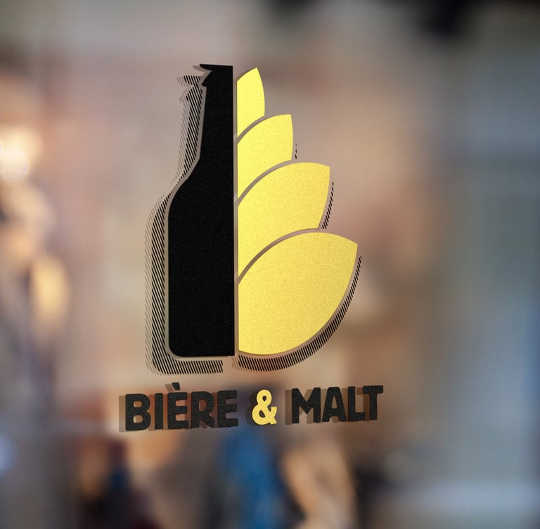 Logo Bière & Malt sur surface vitrée 